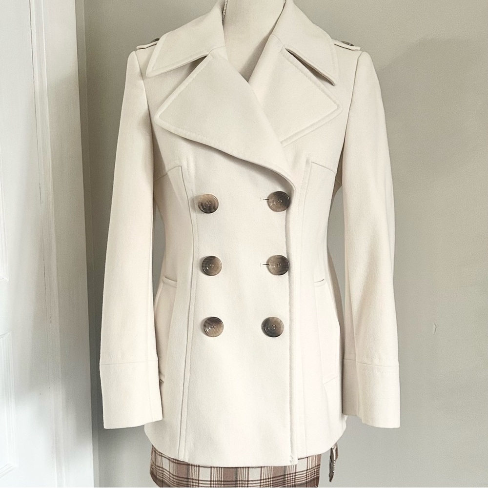 2K Preppy Vintage Classy Sexy Winter White Cream Double-Breasted Wool Coat